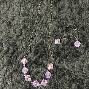 Handmade Light Purple Faceted Beaded Necklace and Earring Set